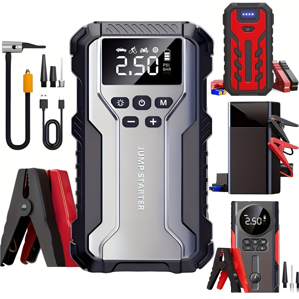 Car Jump Starter Portable Emergency Power Bank with LED Flashlight SOS Air Pump for Small Vehicles Roadside Emergency Kit