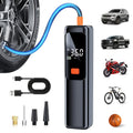 Electric Tire Inflator Portable Air Pump with Digital Pressure Display – Wireless Cordless Design, High-Power Fast Inflation, Auto Preset PSI, Multiple Nozzles for Car, Motorcycle, Bicycle, Basketball, Football & Volleyball