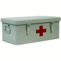 Metal First Aid Box with Safety Lock – Empty Medicine Storage Tin & Emergency Supply Organizer for Home Office Car Camping, Durable Steel First Aid Kit Container in Green Red White