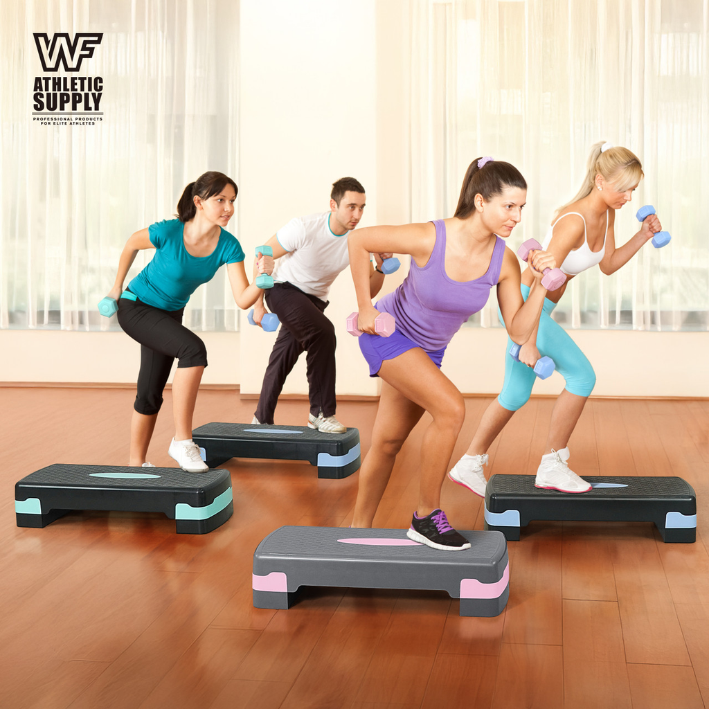 Aerobic Stepper Set with 2 Dumbbells & Measuring Tape – Adjustable Height 4"/6" Exercise Step Platform, Non-Slip Surface, 550 LB Capacity, Home Gym Cardio Workout Equipment, Great Holiday Gift