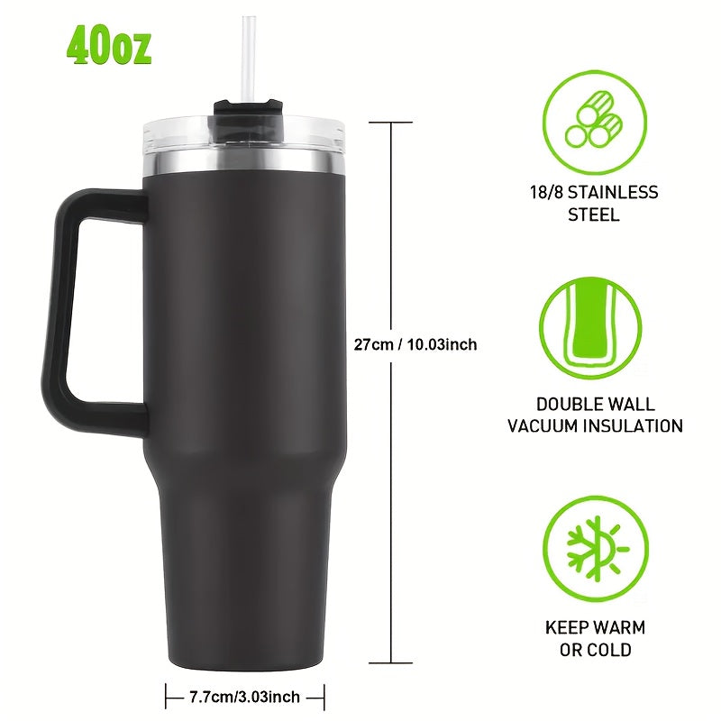 Insulated Tumbler 40oz with Handle & Straw Lid – Double-Wall Vacuum 304 Stainless Steel Travel Cup, Leakproof & Rustproof, Hot & Cold Drinks, 15 Colors, Perfect Gift for Christmas, Travel & Outdoor