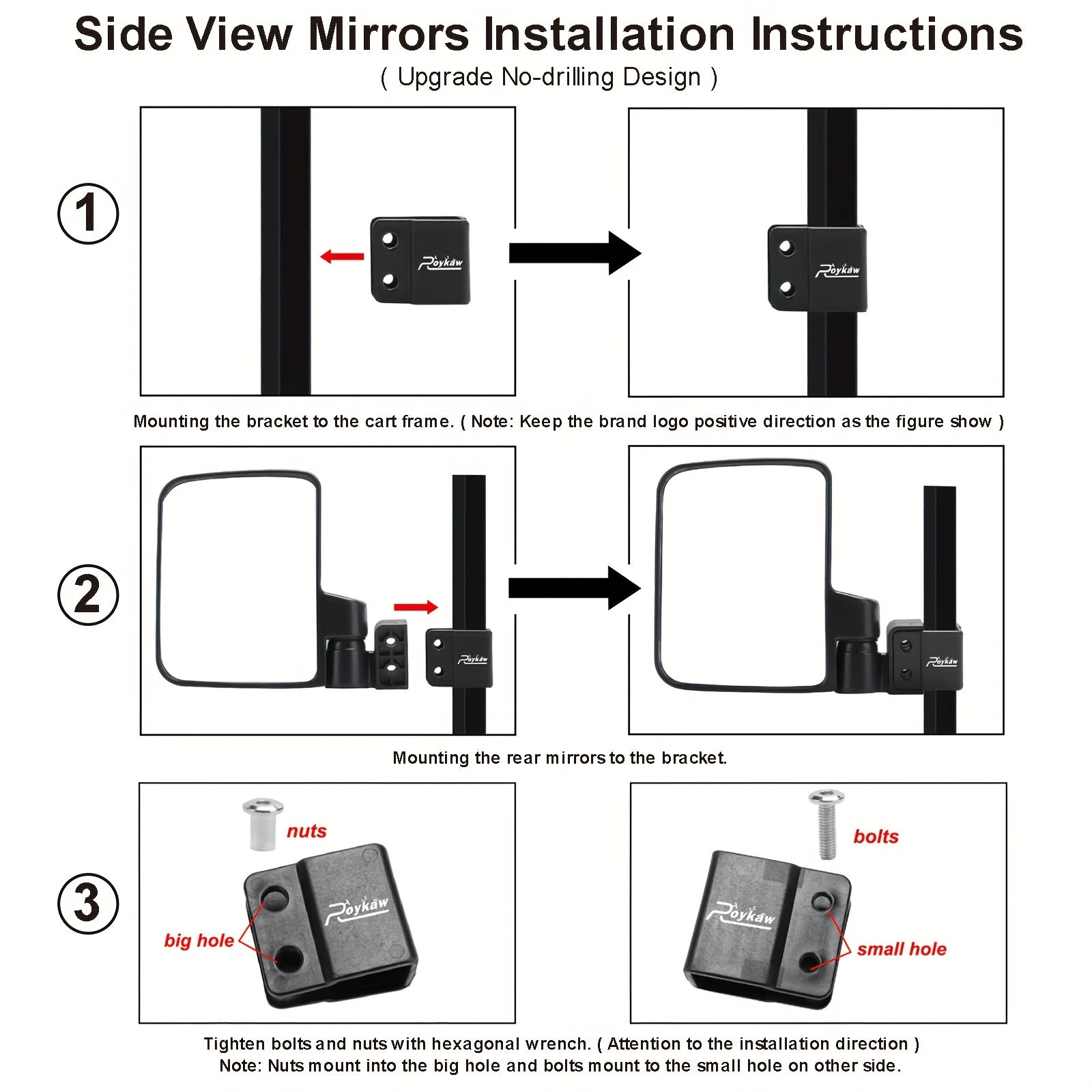 Convex Golf Cart Side Rear View Mirror for EZGO Club Car Yamaha G29 Square Frame – No Drilling Easy Install Wide Angle Blind Spot Mirror
