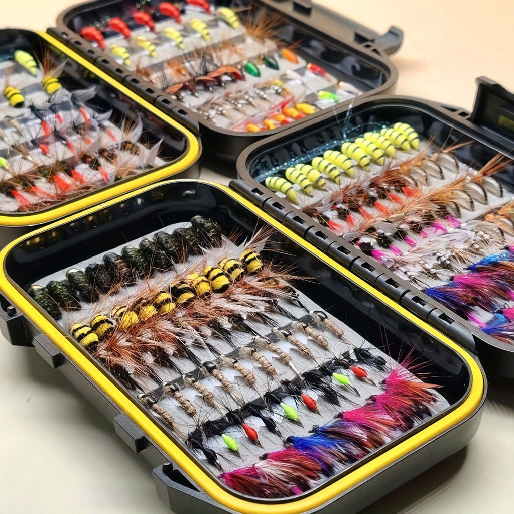 Fly Fishing Flies Kit Hand-Tied Assortment – Dry Flies, Wet Flies, Nymphs & Streamers for Trout, Bass, Salmon | Freshwater & Saltwater | 30/84/114Pcs with Fly Box for Stream, Lake & River Fishing