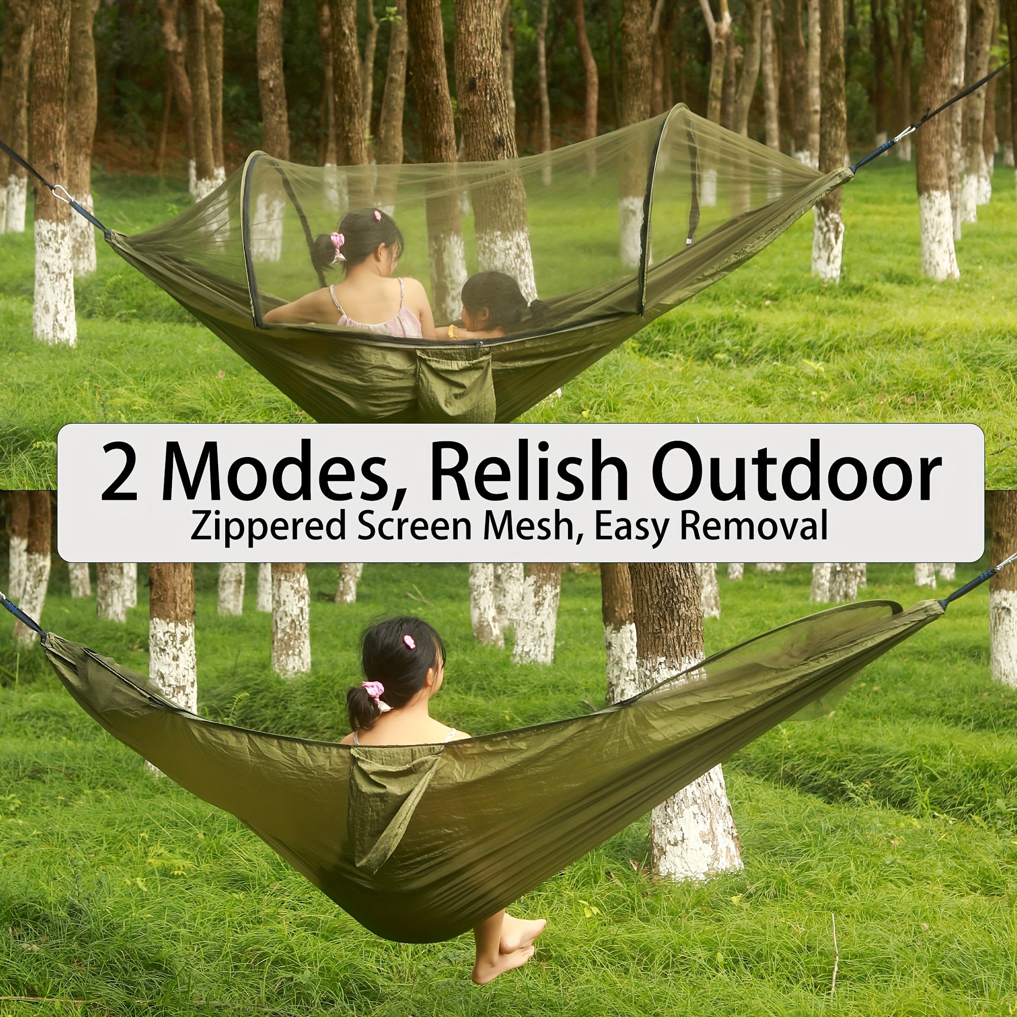 Double Camping Hammock with Mosquito Net & Sun Shade | 3-in-1 Lightweight Portable Hammock for Camping, Hiking, Backpacking & Garden
