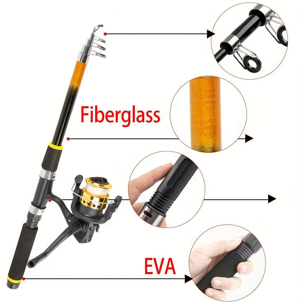 Baitcasting Rod and Reel Combo Set – Medium-Fast Action Telescopic Fishing Rod with Line, Lures, Accessories Box & Carry Bag, Ambidextrous Design for Beginners