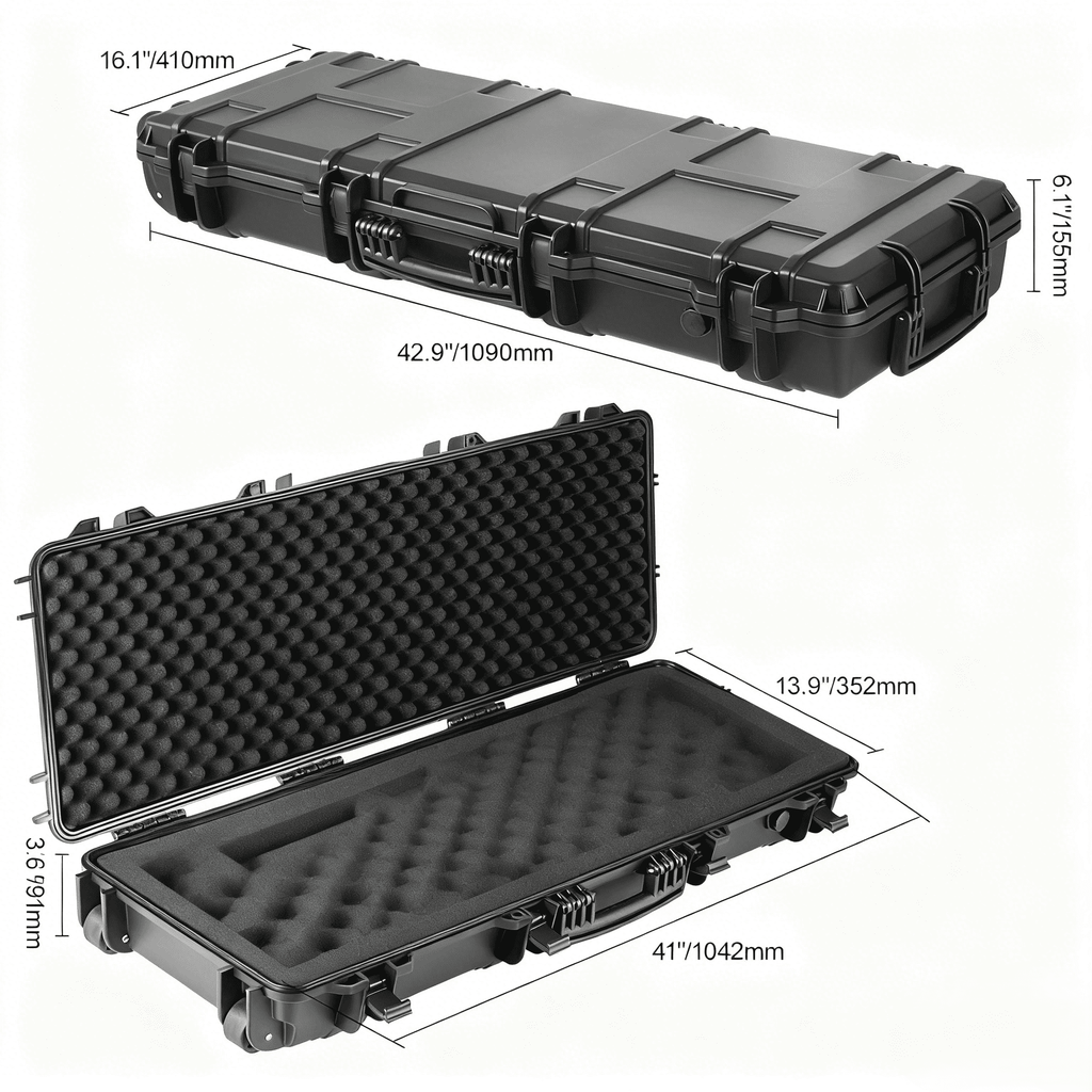 Hard Rifle Case 42 Inch with Wheels - Lockable TSA Approved Gun Case, 3-Layer Protective Foam, Crushproof Hard Shell for Two Rifles or Shotguns, Pressure Valve & Metal Hinges for Hunting & Travel