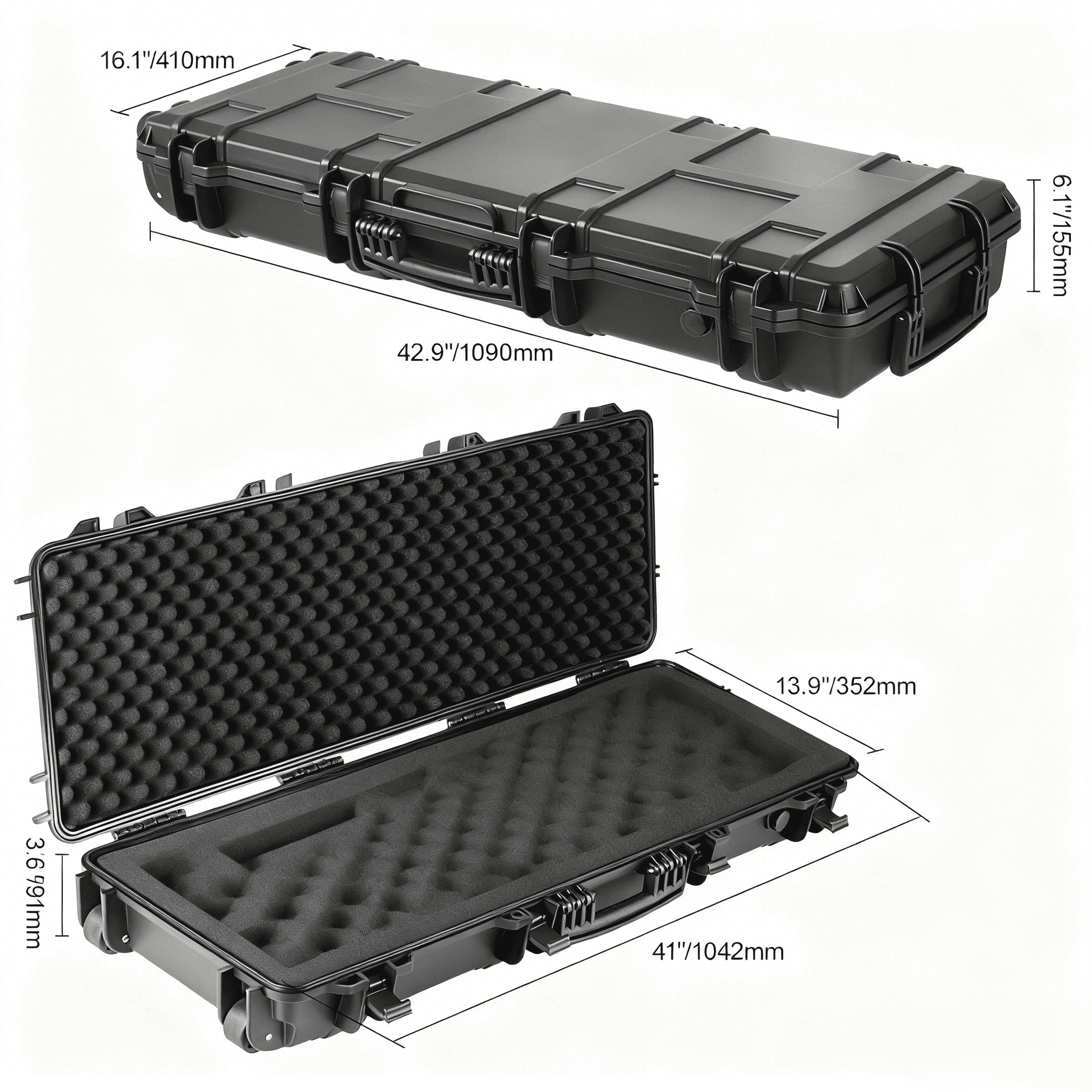 Hard Rifle Case 42 Inch with Wheels - Lockable TSA Approved Gun Case, 3-Layer Protective Foam, Crushproof Hard Shell for Two Rifles or Shotguns, Pressure Valve & Metal Hinges for Hunting & Travel