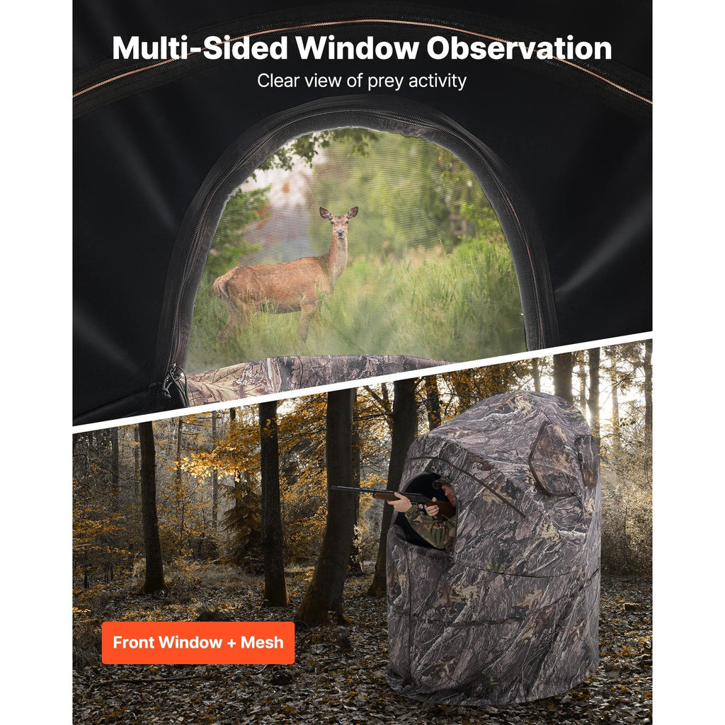 Hunting Blind Ground Blind for Deer Duck Turkey Hunting Single Person Pop Up Blind with Carrying Bag 44x36x53 In Camouflage Waterproof 150D Fabric Silent Half-Zipper Door