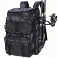 Fishing Backpack with Rod Holder 45L – Large Capacity Outdoor Tackle Bag, Waterproof Travel Shoulder Pack for Fishing Camping Hiking, Multi-Pocket Lure Storage Rucksack with Zipper Closure