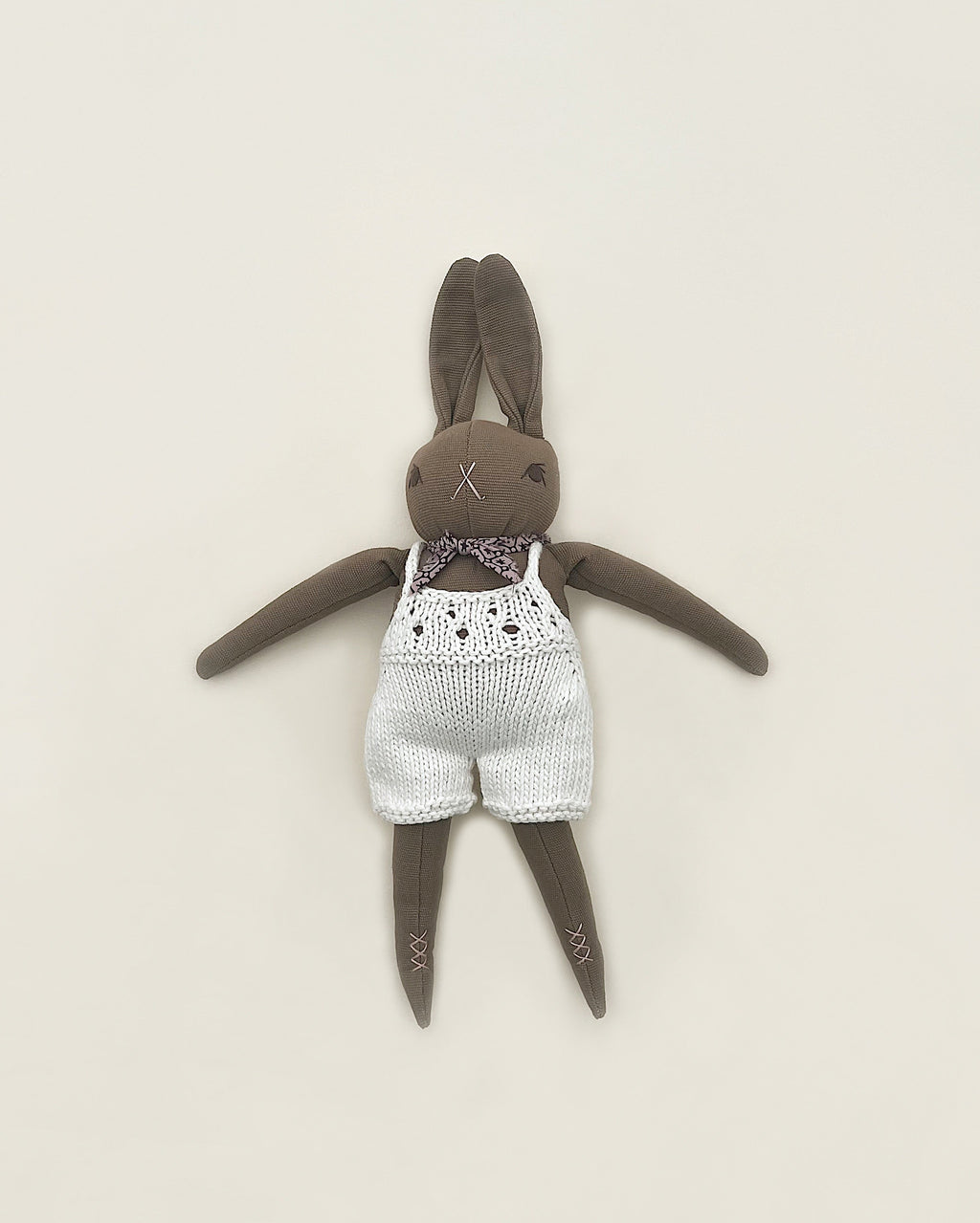 Polka Dot Club Brown Rabbit in Hand Knit Overalls