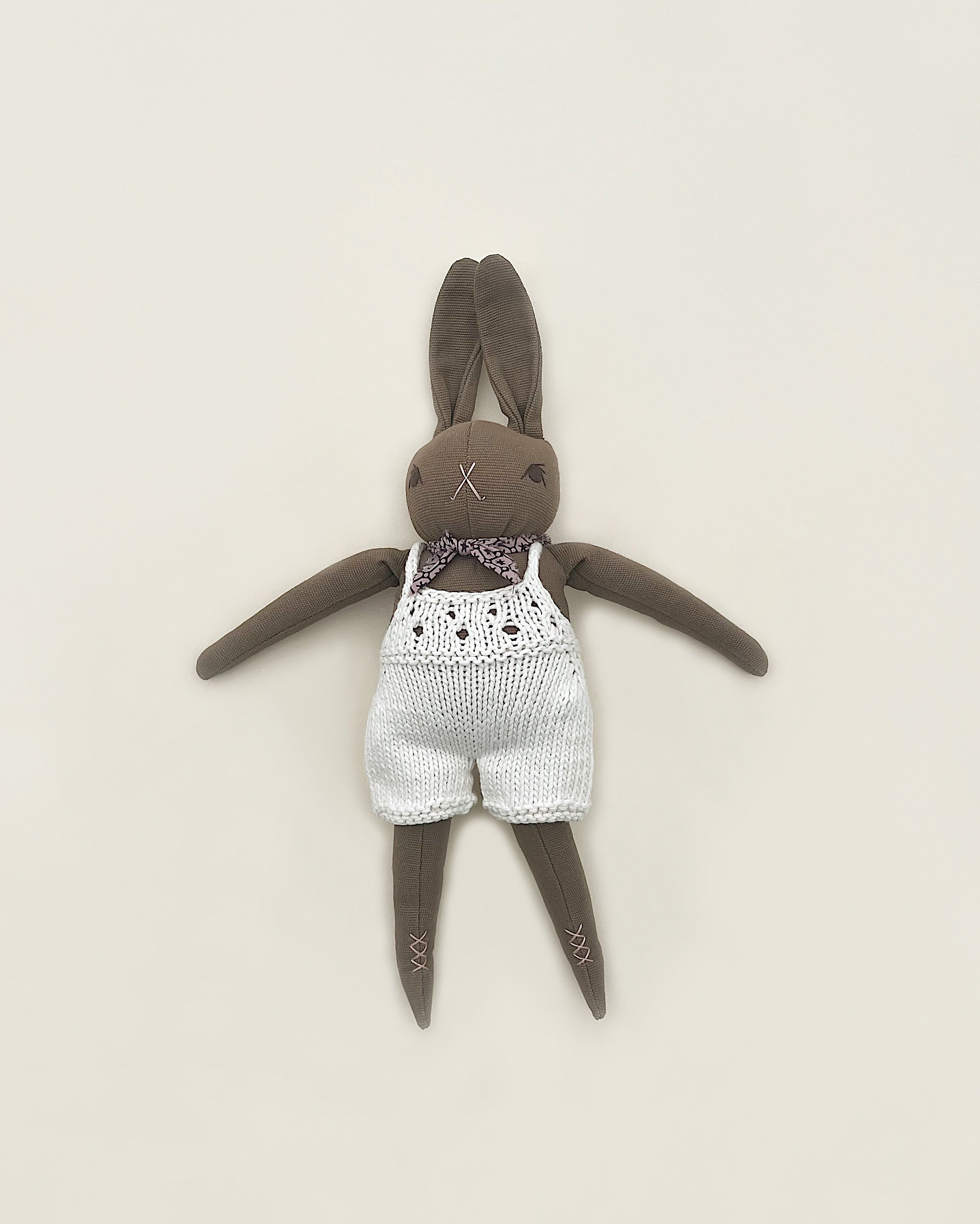 Polka Dot Club Brown Rabbit in Hand Knit Overalls