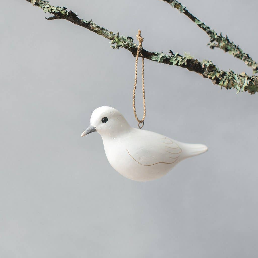 Hand Carved Hanging Ornament - Dove Bird - 2.5"H