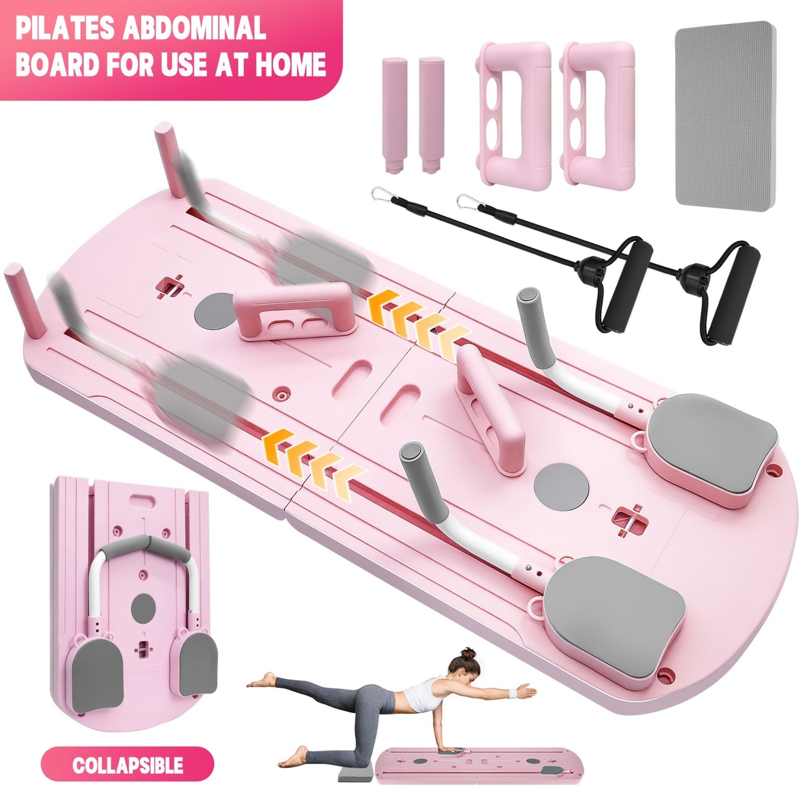 Foldable Pilates Board 8-in-1 with Resistance Bands – Anti-Slip Yoga Push-Up Board for Core Strength, Balance, Fat Burning & Full Body Home Gym Training