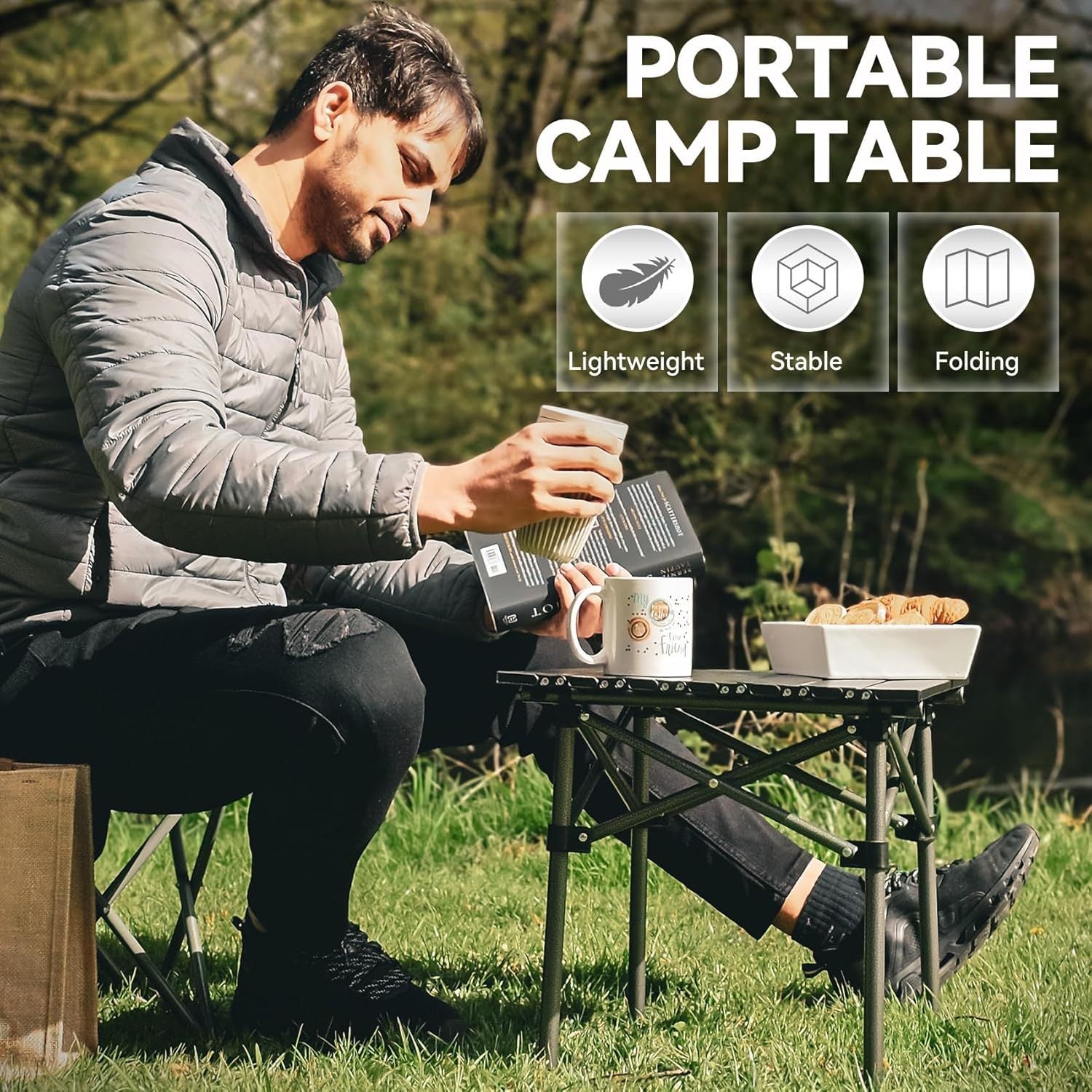 Lightweight Collapsible Camping Table with Carry Bag – Portable Folding Outdoor Table, Sturdy Aluminum Legs & Large Flat Surface for Picnic, BBQ, Beach, Hiking & Tailgating, Available in L & XL