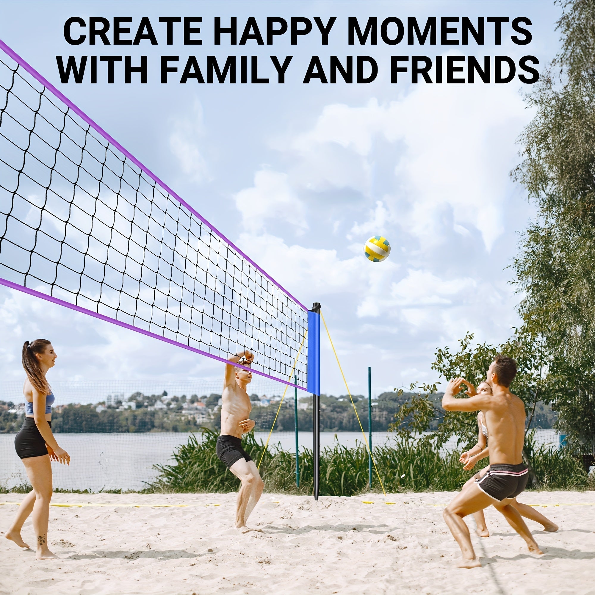 Portable Volleyball Net System Adjustable Height 10FT Heavy Duty PU Net with Poles & Carry Bag for Beach Backyard Indoor Outdoor