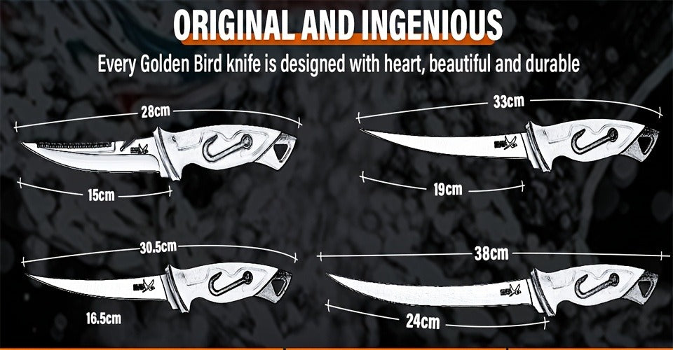 Fillet Knife Set 4-Piece – 5Cr15MoV Stainless Steel Fishing Fillet Knives (5", 6", 7", 9"), Non-Slip Rubber Handle, Serrated Bait Knife, Individual Sheaths & Storage Bag, Ideal Fishing Gift for Men