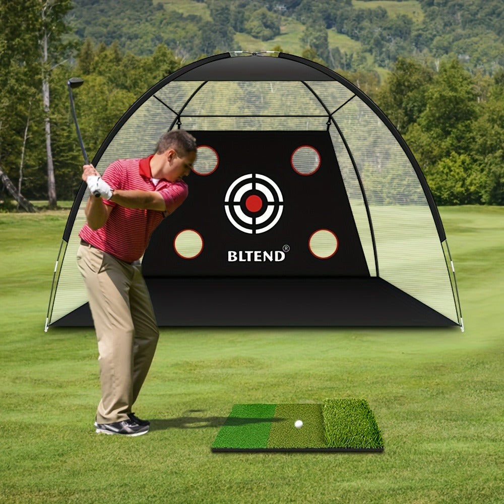 Golf Practice Net with Mat Set 10x7ft – Heavy Duty Backyard Driving Hitting Net with Turf Mat Golf Balls Rubber Tees & Carry Bag for Indoor Outdoor Training – Golf Gift for Men Women