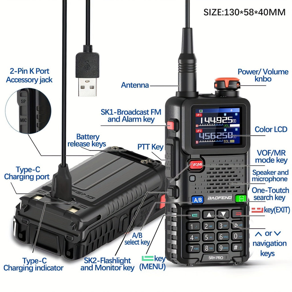Baofeng Ham Radio 5RH Pro GPS 10W Long Range Walkie Talkie 2 Pack