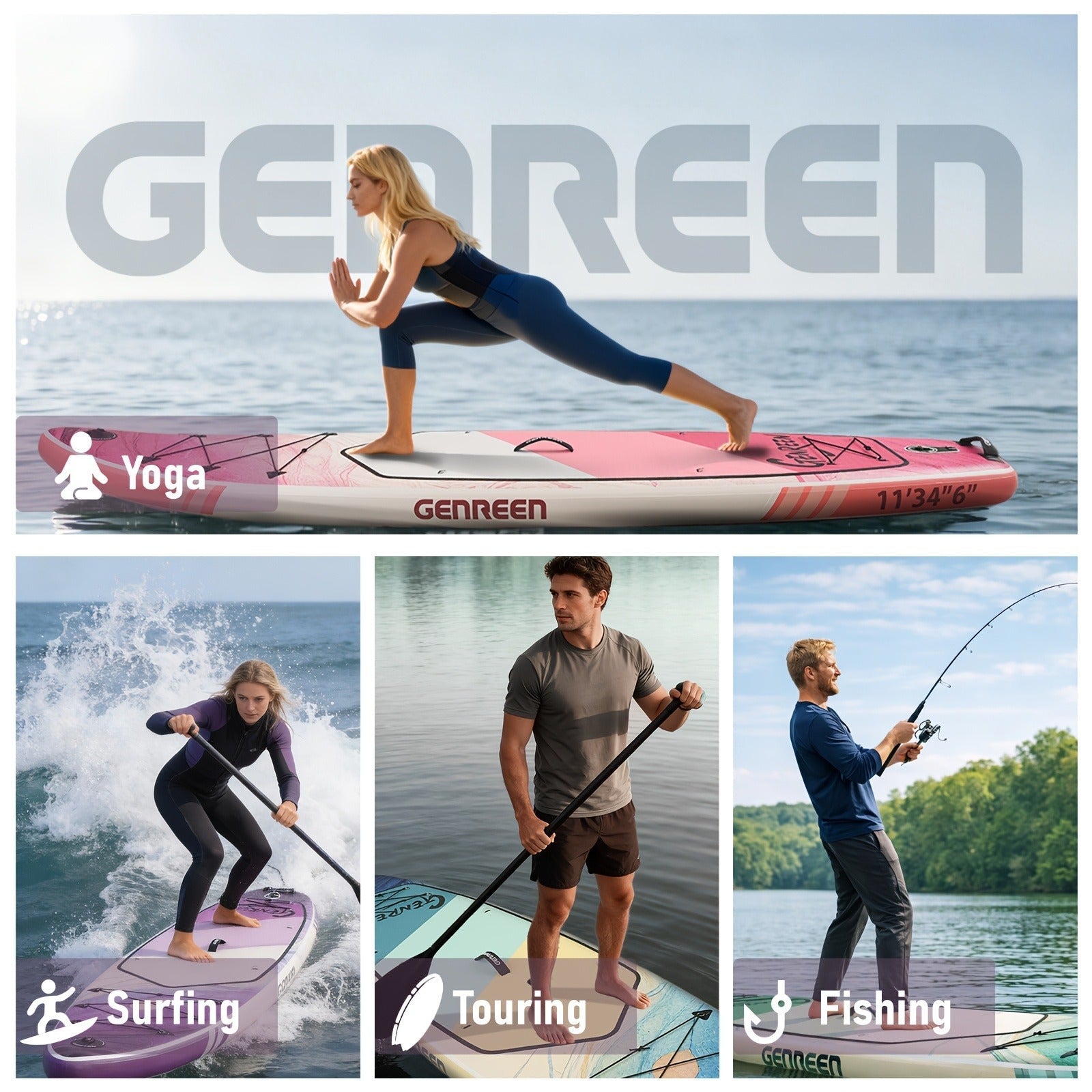 11ft SUP Board Inflatable Stand Up Paddle Board – Non-Slip Deck, Wide Stance, Heavy-Duty for Adults Beginners Experts, Yoga Fishing Lake Ocean River, Travel Backpack Included