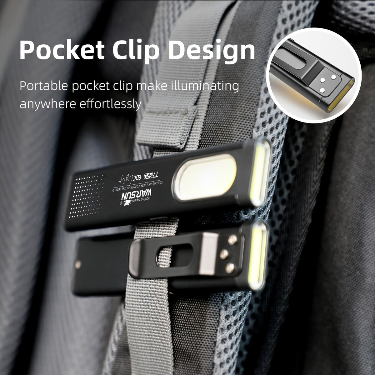 COB Pocket Flashlight USB-C Rechargeable, WARSUN T7 120LM LED Torch with 5 Modes, COB Side Light, Compact EDC Flashlight, Fast Charging, Aluminum Alloy, for Camping Reading Emergency Everyday Carry