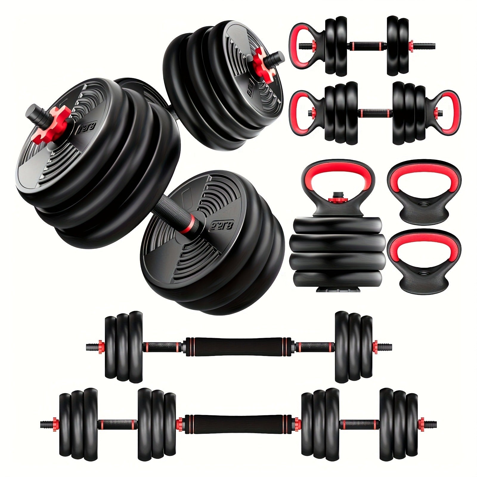 Free Weight Set 4-in-1 Adjustable Dumbbells 20–90LBS – Converts to Kettlebell, Barbell & Push-Up Stand, Double Nuts Non-Slip Bar for Home Gym Men Women