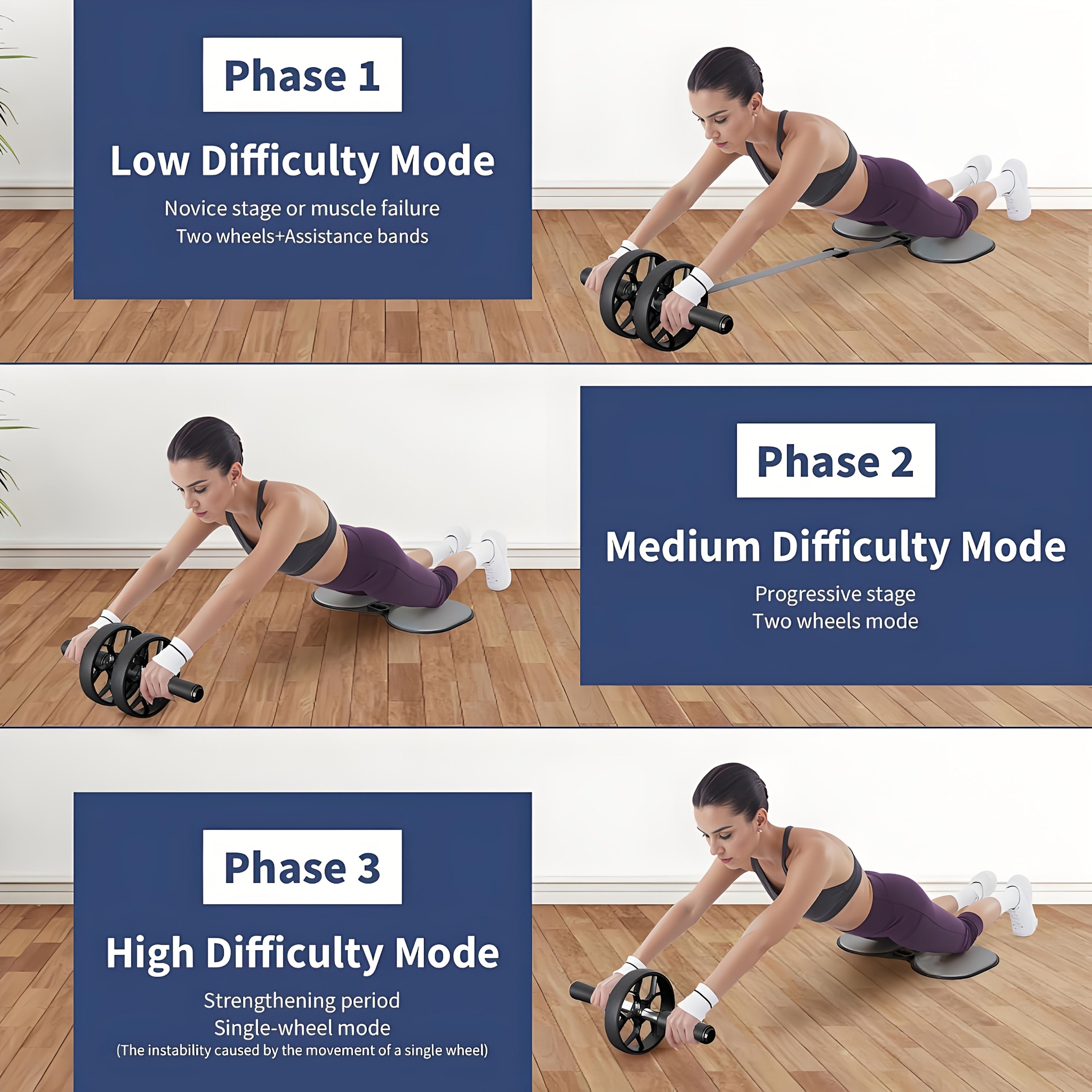 Ab Roller Wheel with Knee Pads & Adjustable Resistance - Automatic Rebound Core Workout Equipment for Home Gym, Strength Training for Beginners & All Levels, Portable Abdominal Exercise Roller for Men & Women
