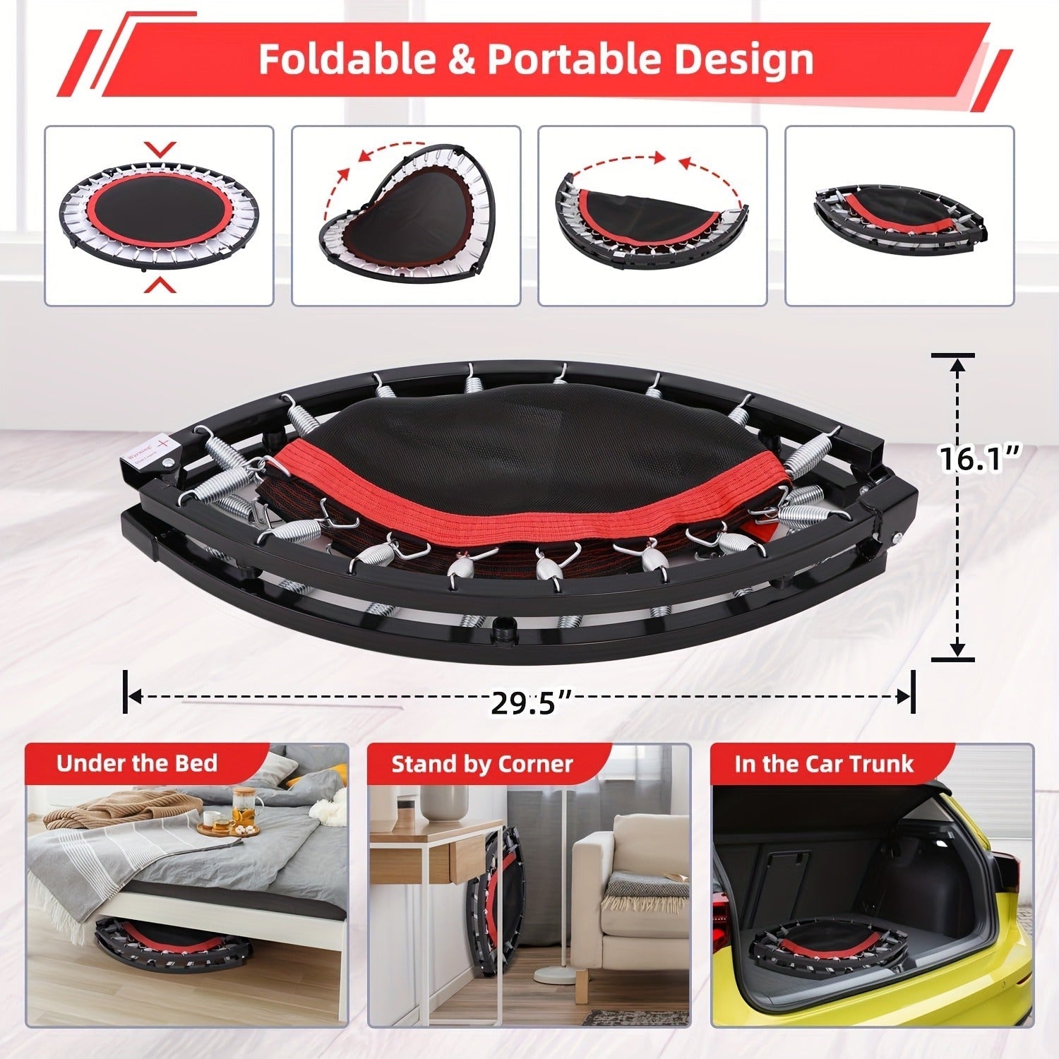 40" Foldable Mini Trampoline Rebounder for Adults & Family Indoor Fitness, Weight Loss & Cardio Workout – Small Jumping Bed for Home Gym