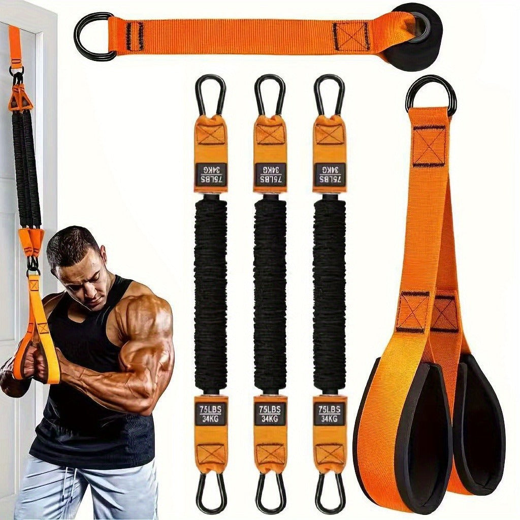 Resistance Bands Set 5pcs Heavy-Duty Rubber – Up to 225LBS Adjustable Resistance with Handle, Door Anchor & 3 Bands for Deltoid Press, Face Pull & Bicep Curl – Home Gym Workout Kit