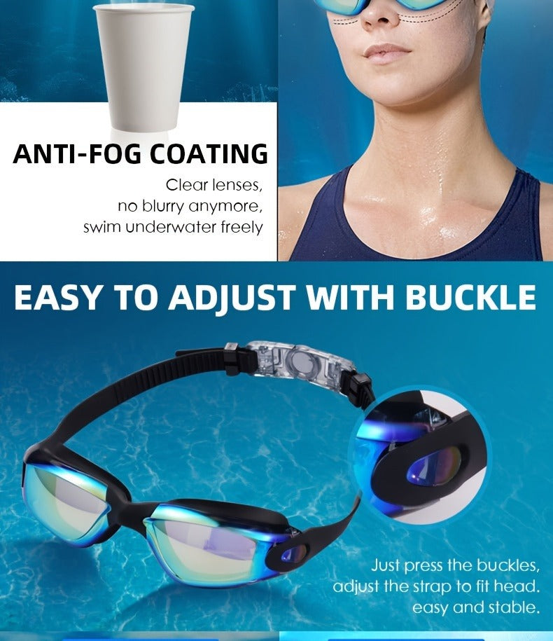 Anti-Fog Swim Goggles 2 Pack for Adults & Youth – Professional Mirrored Pool Goggles with UV Protection, No-Leak Wide View Lens, Adjustable Strap for Men Women Kids Swimmers