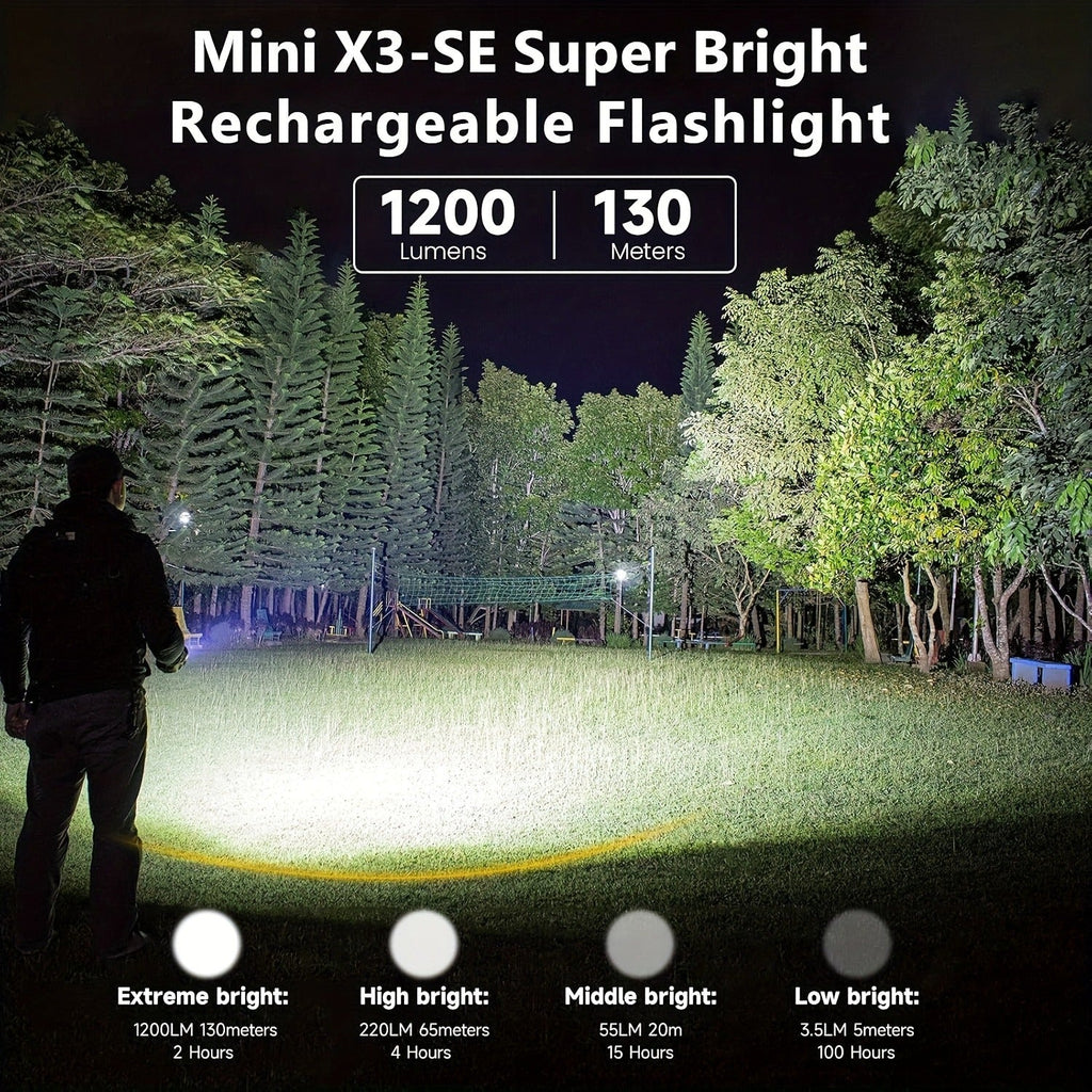 EDC Pocket Flashlight, 1200 Lumen Triple Light Source with White UV Red Beam & Laser, Type-C Rechargeable 5-Mode Mini LED Torch for Emergency, Camping & Everyday Carry