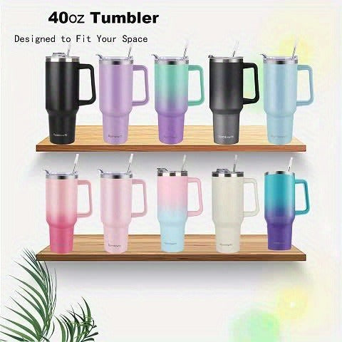 40oz Tumbler with Handle and Straw – Insulated Stainless Steel Water Bottle, Leak-Proof Lid, Cup Holder Friendly, 34H Cold / 8H Hot, Carrier Bag Included, Gift for Women & Men, 5 Colors (Sports, Gym, Travel)