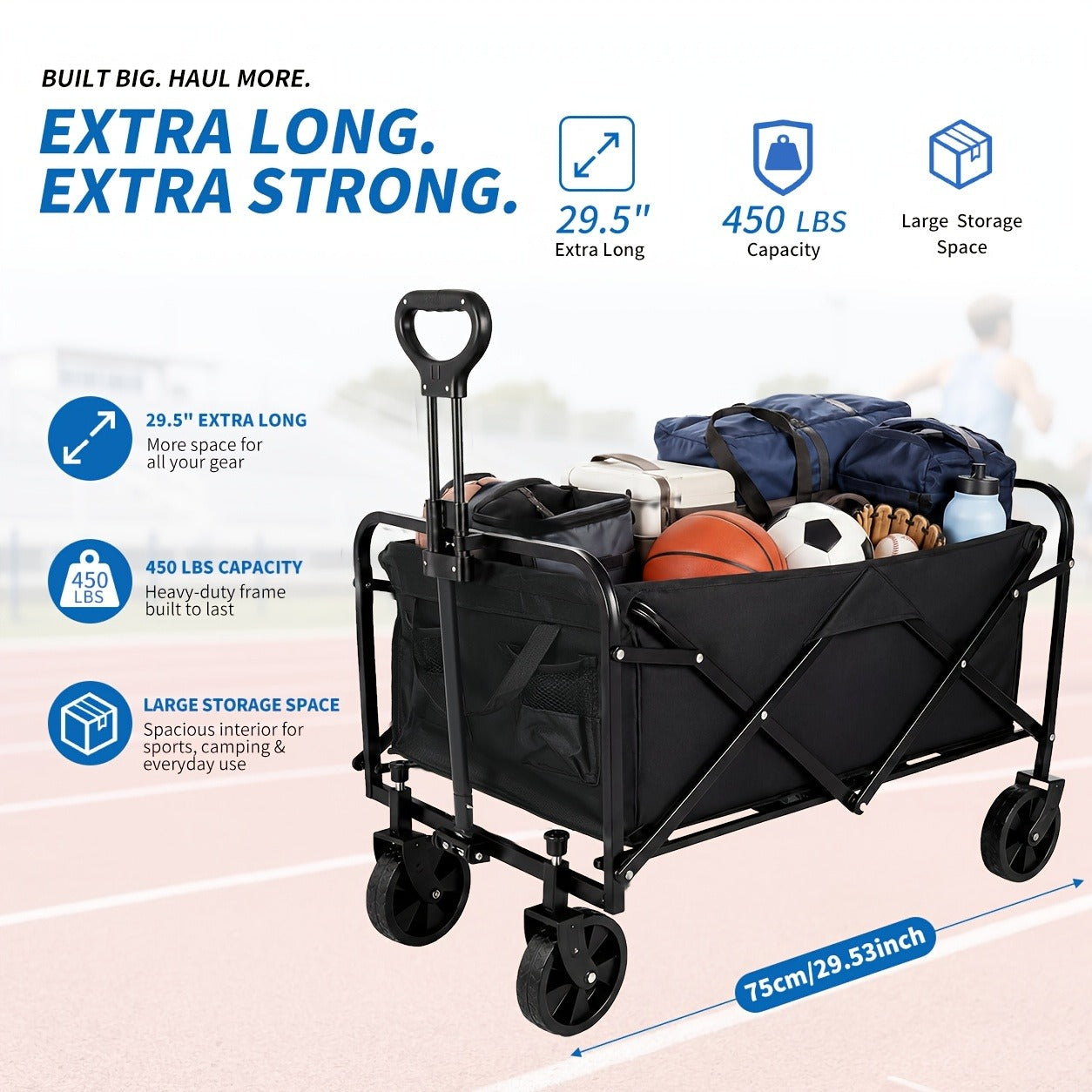 Heavy-Duty Folding Utility Cart 450LBS Iron Frame 800D Oxford No Assembly