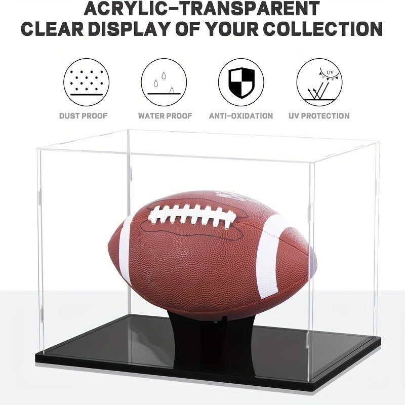Acrylic Football Display Case Clear Crystal Box with Removable Football Stand Detachable Easy Assembly Memory Storage Display Box for Full Size Football Collectors Gift for Football Fans Athletes