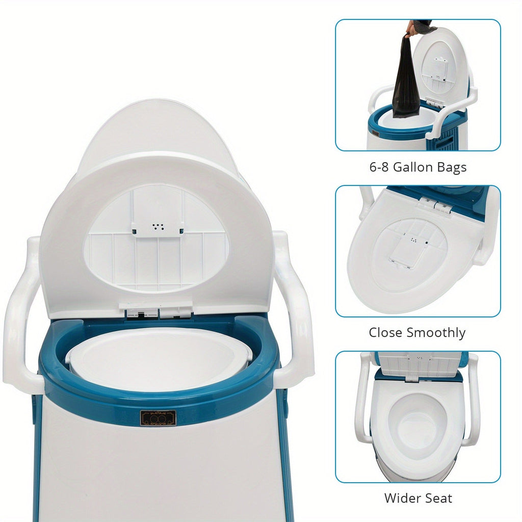 Portable Camping Toilet with Backrest – 350lb Capacity, 6-8 Gal Detachable Bucket, Anti-Slip Base, Built-in TP Holder & Phone Shelf – Lightweight Commode for RV, Boat, Travel & Medical Use