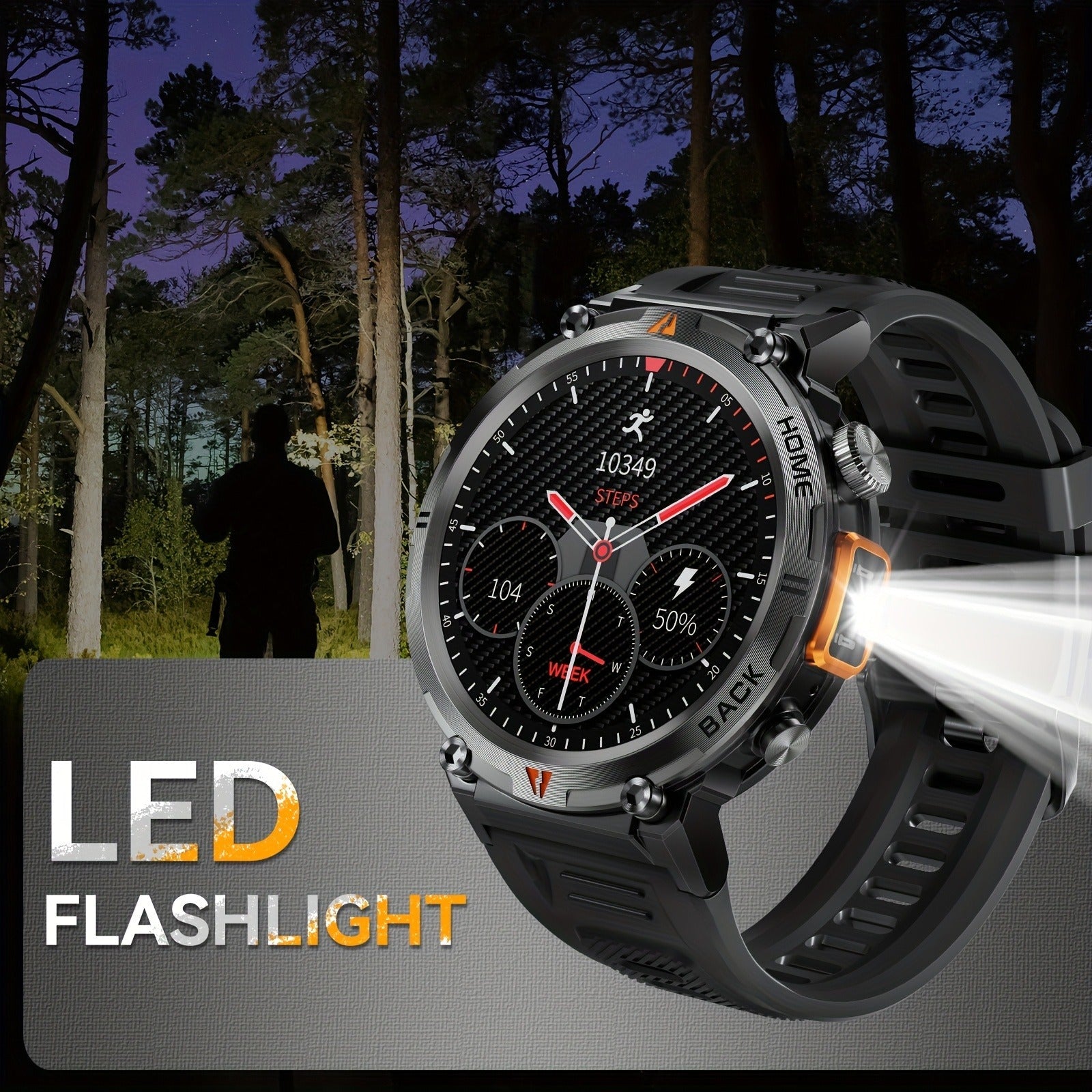 EIGIIS KE3 Rugged Smartwatch for Men – Wireless Calling, HD 1.45" Screen, LED Light, Fitness Tracker, iPhone & Android