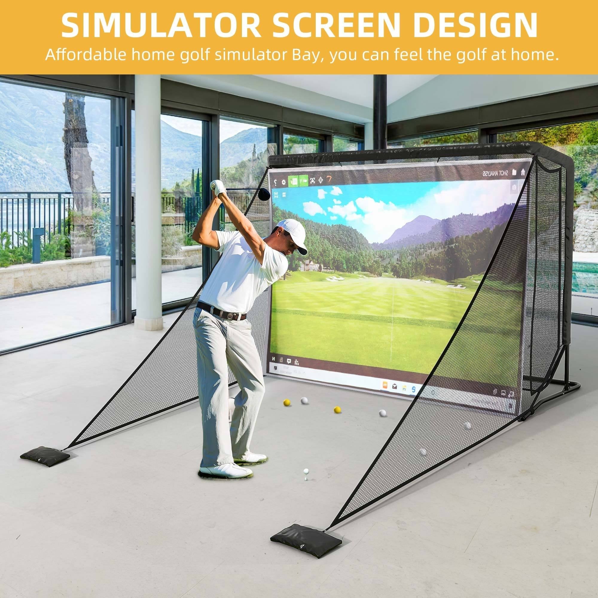 Golf Hitting Net 10x7ft Steel Frame | Golf Driving Net with Side Nets & Simulator Cloth for Backyard Indoor & Outdoor Swing Practice