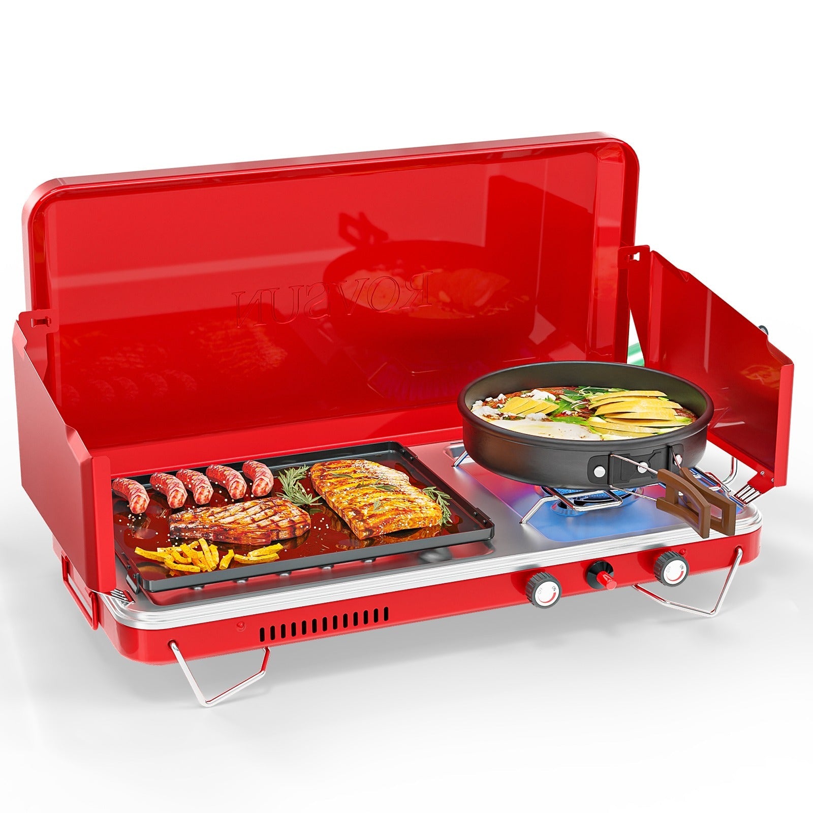 Camping Stove with Oven 2-in-1 – Portable Propane Double Burner 16,000 BTU & Outdoor Oven Combo with Auto-Ignition & Thermometer | Camping, Backyard & Picnic Cooking