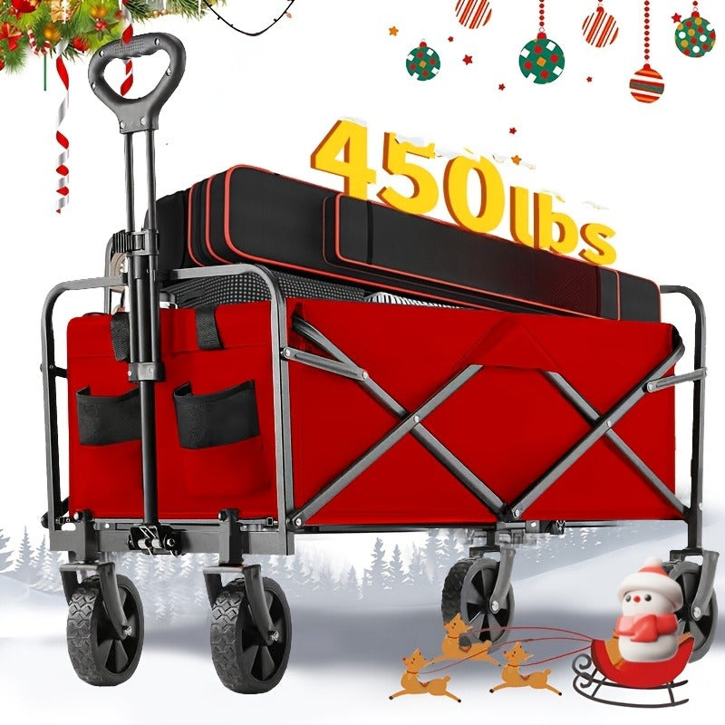 Heavy-Duty Folding Wagon Cart – All-Terrain Collapsible Utility Cart for Camping, Beach, Grocery, Gardening & Pet Outings