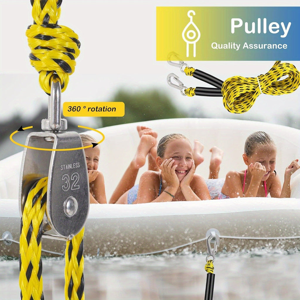 Heavy Duty Boat Tow Rope Harness Self-Centering with Float Ball Antirust Stainless Steel for Skiing Wakeboarding Kneeboarding 2 Riders