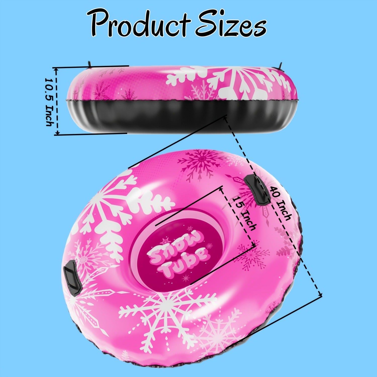 Snow Sled Tubes 3-Pack Foldable Inflatable – Triple-Layer PVC Snow Tubes 36 & 40 Inch, 220 lbs Capacity, 3-Layer Airlock Valve, Non-Slip Thickened Base & Embossed Handles for Ski Resort & Outdoor Winter Fun