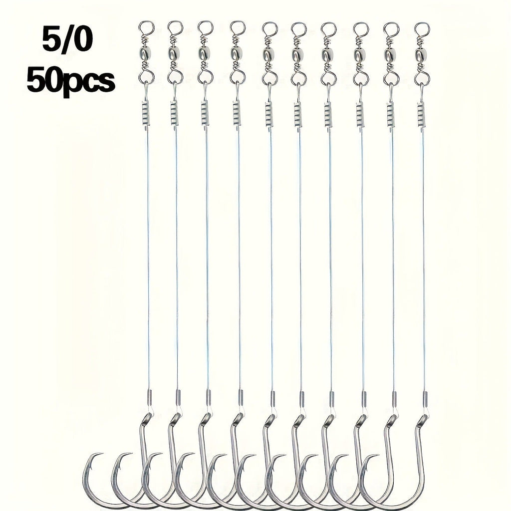 Circle Hooks 50pcs – Octopus Offset Steel Fishing Hooks for Catfish, Bass, Saltwater & Freshwater, Size 1/0 to 7/0