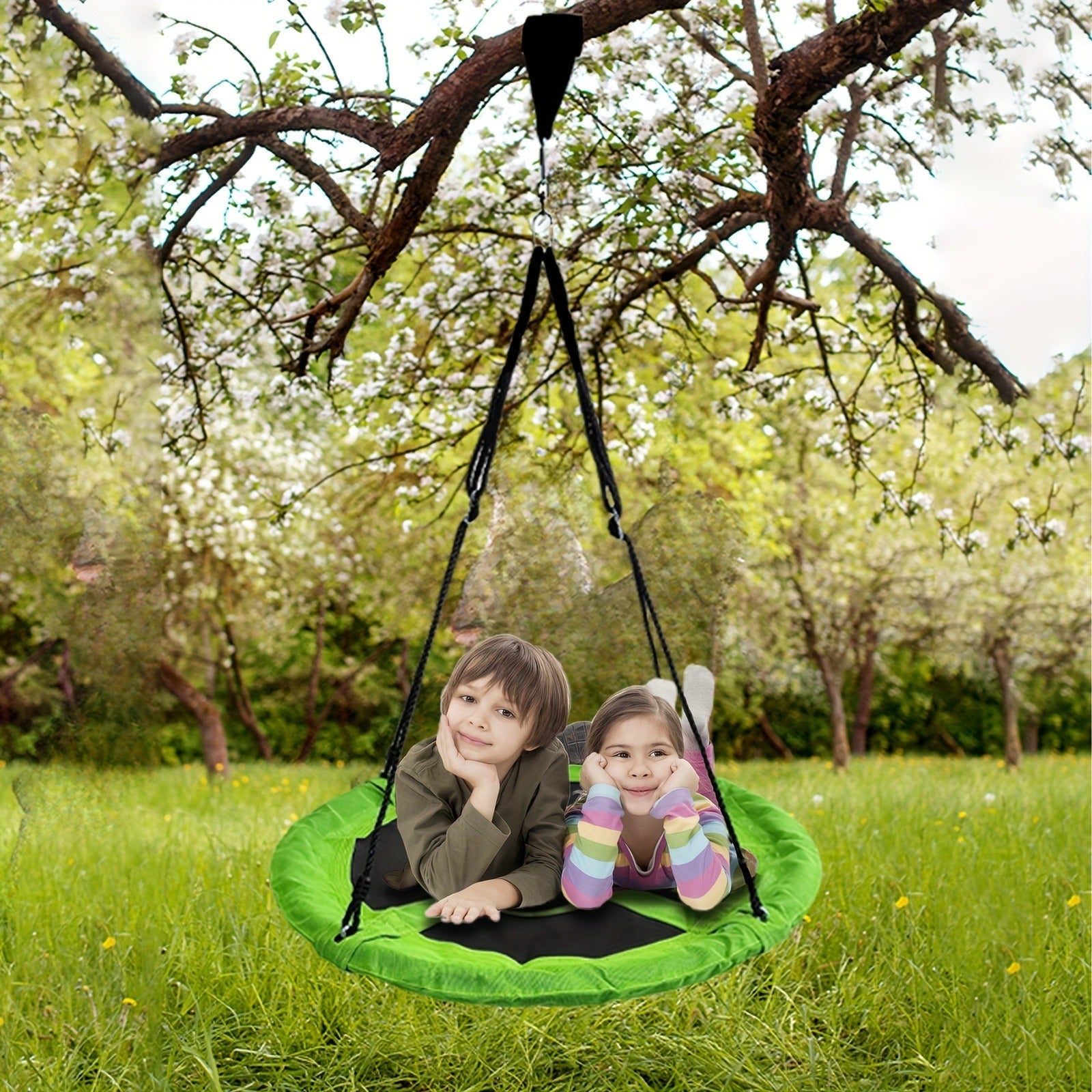 Kids Disc Swing 40 Inch – Anti-Slip Tree Swing with Adjustable Straps Powder Coated Frame Indoor Outdoor Play