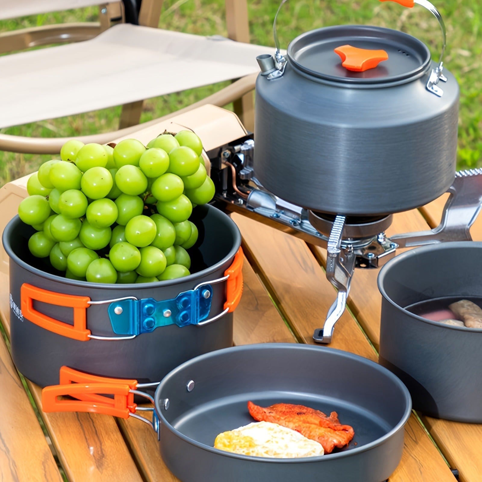 15-Piece Camping Cookware Set with Non-Stick Aluminum Alloy Pots & Pans – Portable Outdoor Cooking Kit with Kettle, Frying Pan, Cooking Pot, Plates, Cups, Folding Cutlery & Storage Bags – Perfect Father's Day Gift