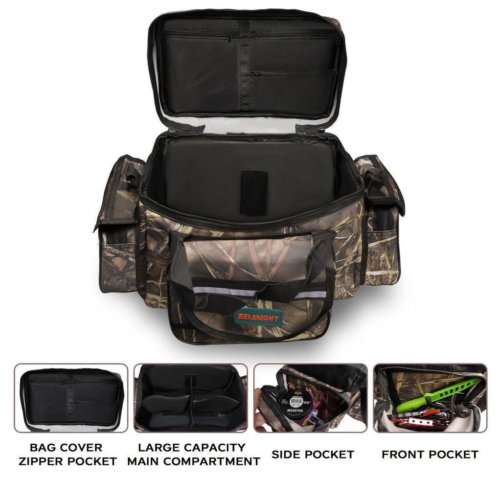 Fishing Tackle Bag Camo Durable Nylon Shoulder Carry Zipper Fishing Gear Storage Bag for Hiking Travel Outdoor Fishing Camouflage Multiple Colors