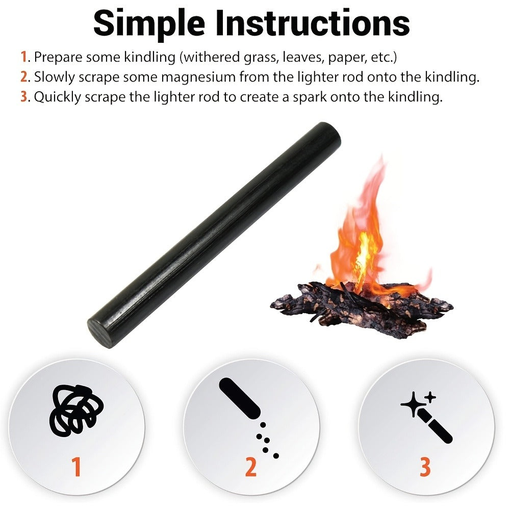 Magnesium Fire Starter Rod Set with Scraper & Steel Bellows, Waterproof Flint Striker Kit for Camping Hiking Survival — Reusable Ferro Rod with Sheath, 3 Styles