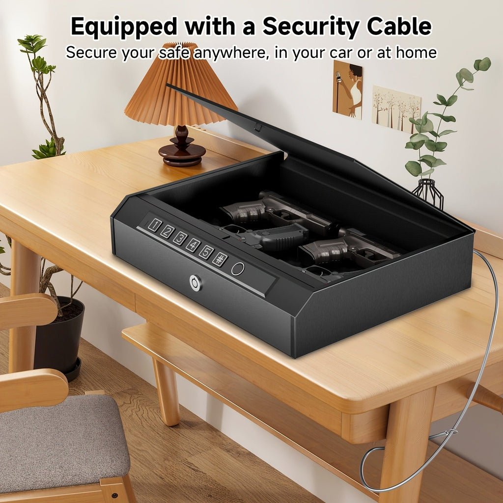 Biometric Gun Safe Fingerprint Digital PIN & Key Unlock 3-Way Access Internal Light Silent Mode Emergency Power Supply Gun Lock Box for Home Bedroom Nightstand Car