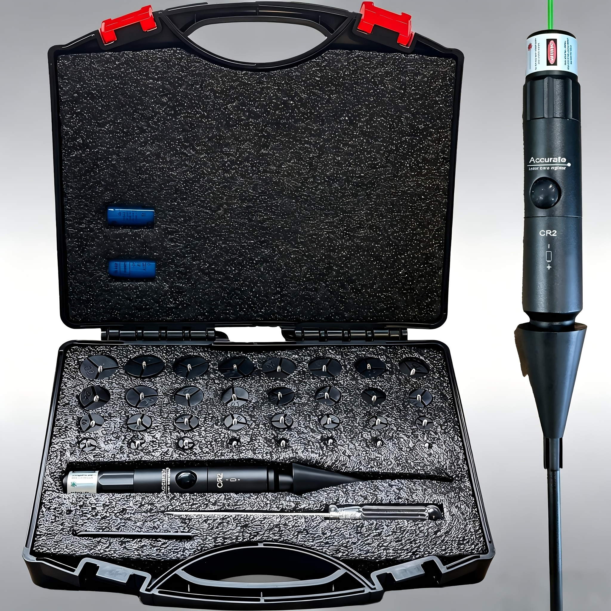 Universal Laser Bore Sighter Kit with 32 Adapters | Red & Green Bore Sight for Rifles, Pistols & Shotguns – Tactical Caliber Boresighter Accommodating Firearms from .17 to 12GA for Fast Zero-In