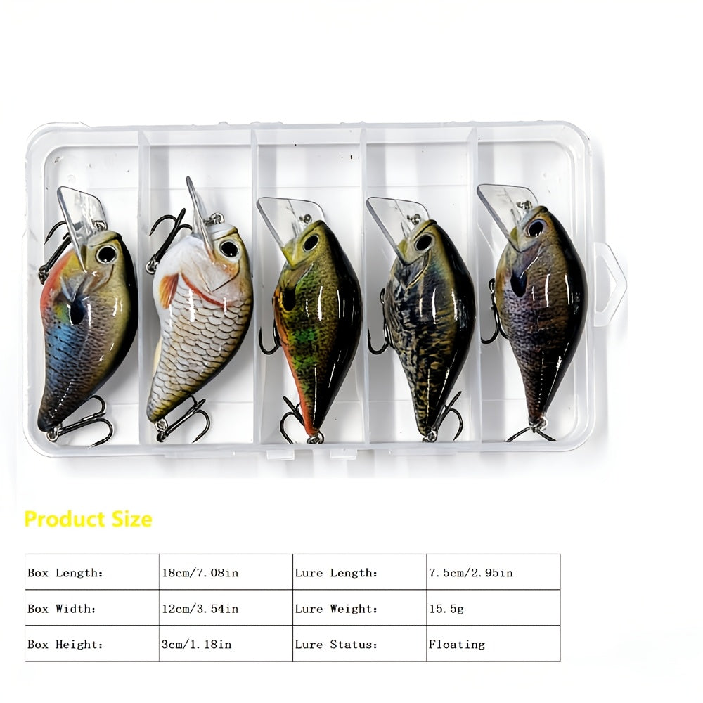 Crankbait Fishing Lures 5-Pack – 2.95inch 15.5g Deep Diving Fat Body Wobbler, Slow Sinking Hard Bait for Bass, Trout & Walleye in Freshwater & Saltwater