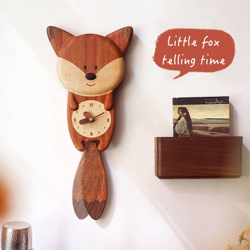 Handmade Wooden Fox Wall Clock