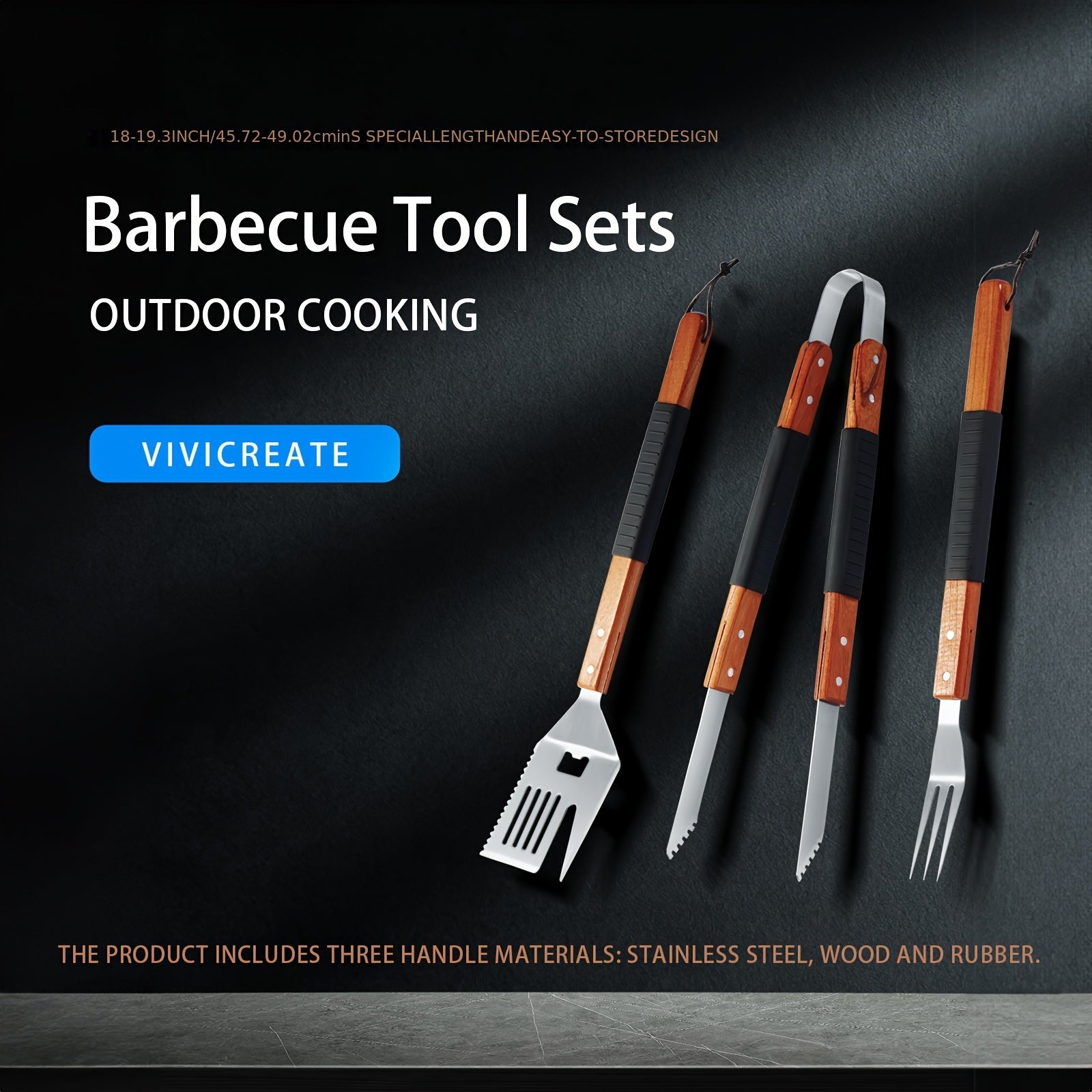 BBQ Grill Tool Set Stainless Steel – 430 Food-Grade Fork, Knife & Griddle Tools with Click Assembly Design – Outdoor Barbecue Utensil Kit for Camping, Backyard & Grilling